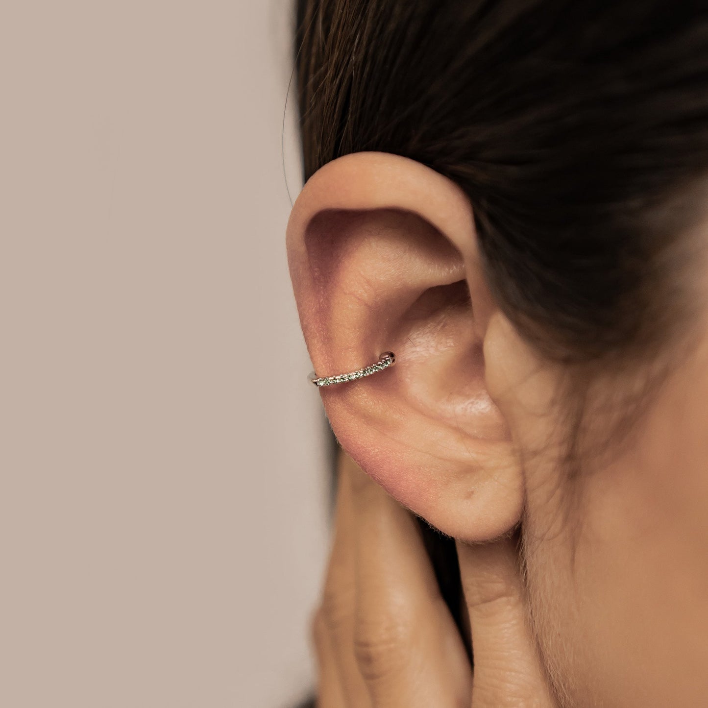 Green Diamond Ear Cuff Sterling Silver