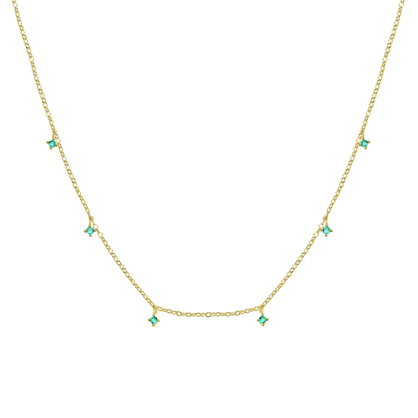 Green Gemstone Charm Necklace Sterling Silver