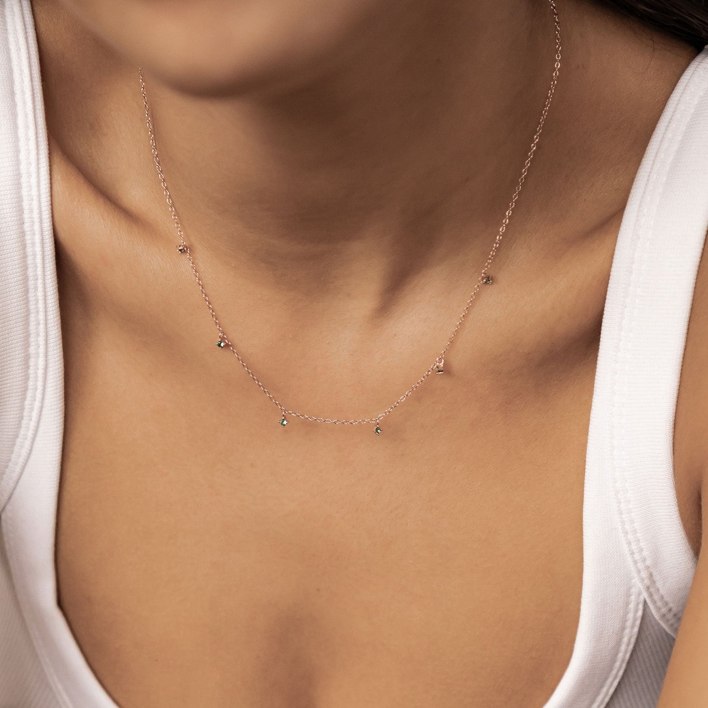 Green Gemstone Charm Necklace Sterling Silver