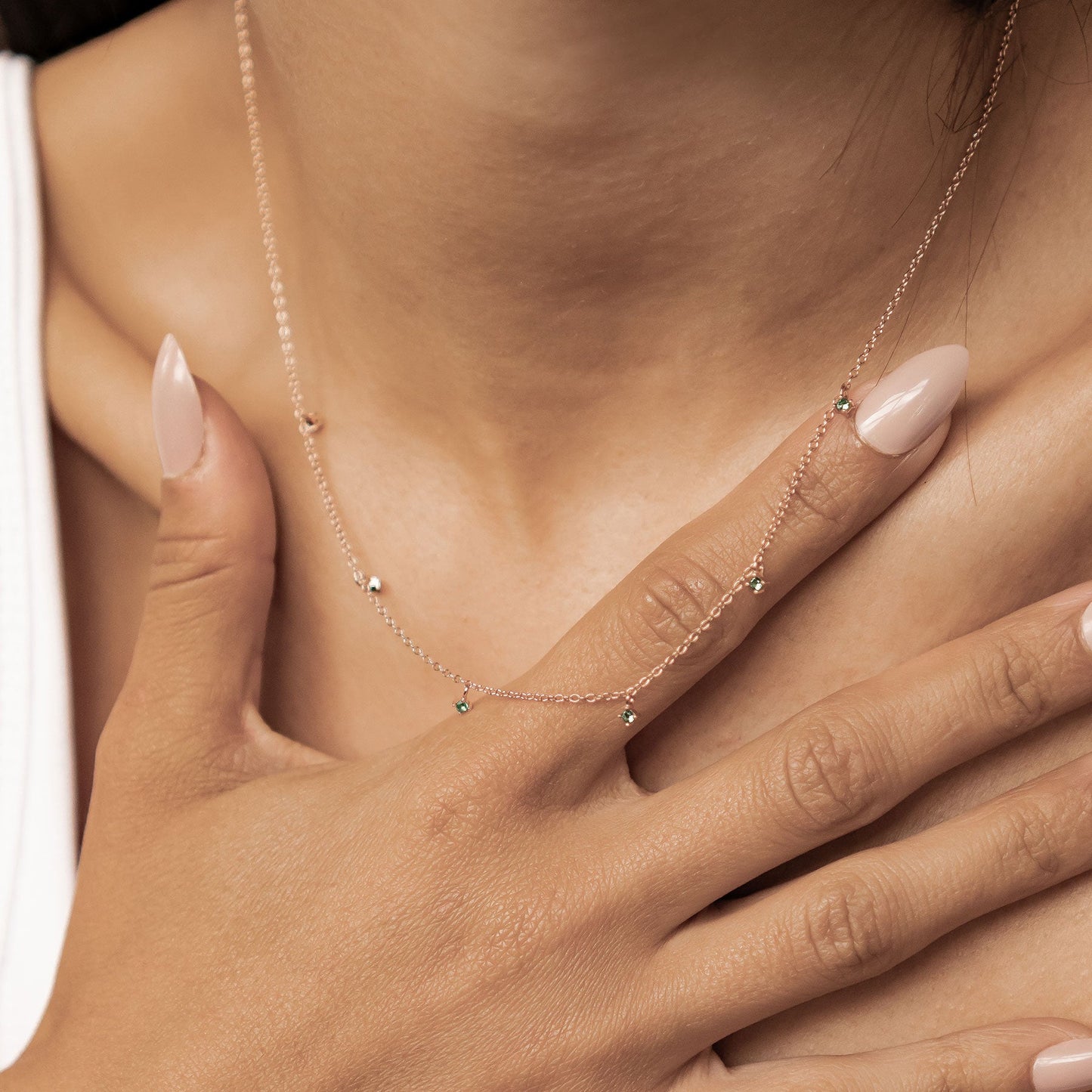 Green Gemstone Charm Necklace Sterling Silver