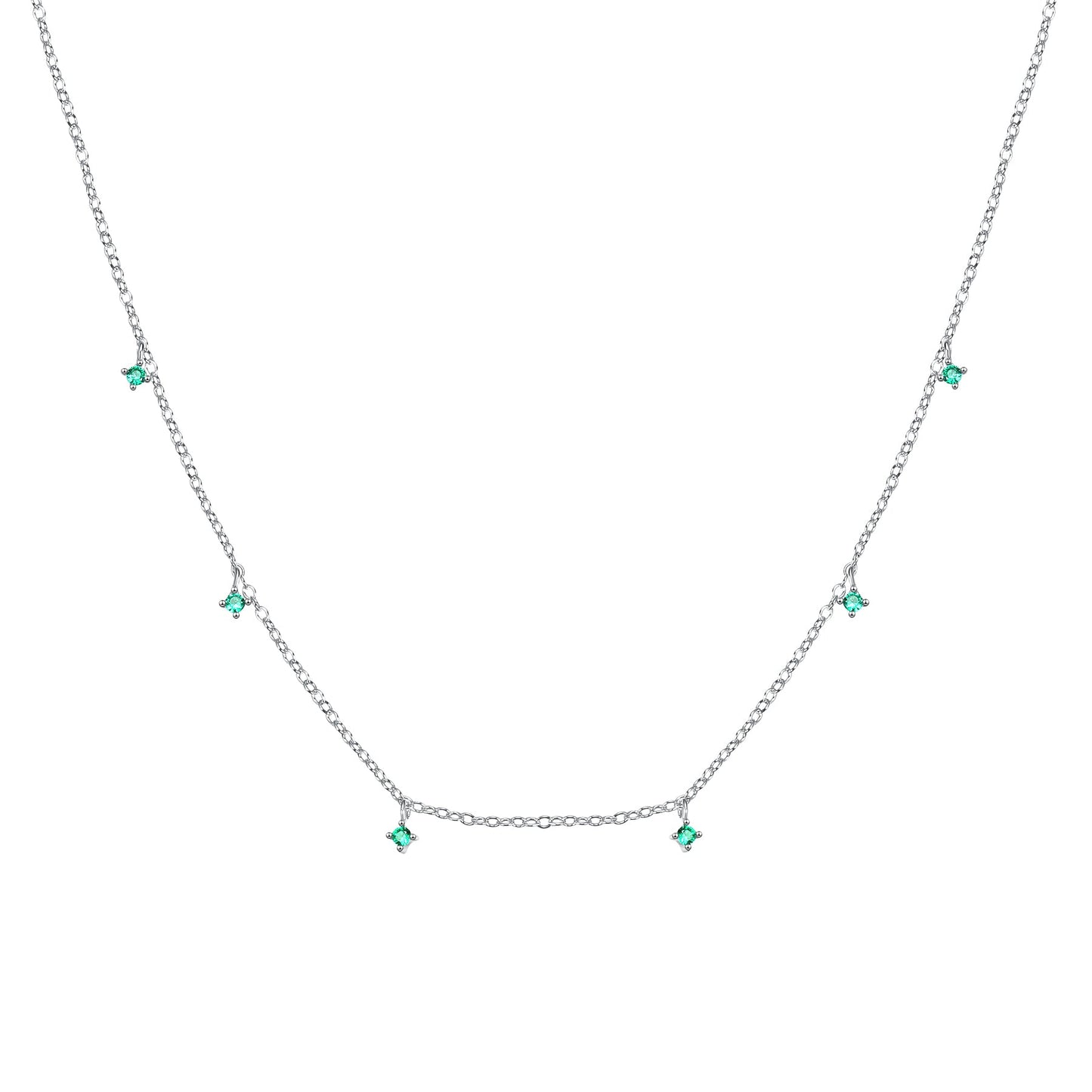 Green Gemstone Charm Necklace Sterling Silver