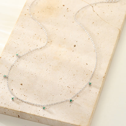 Green Gemstone Charm Necklace Sterling Silver