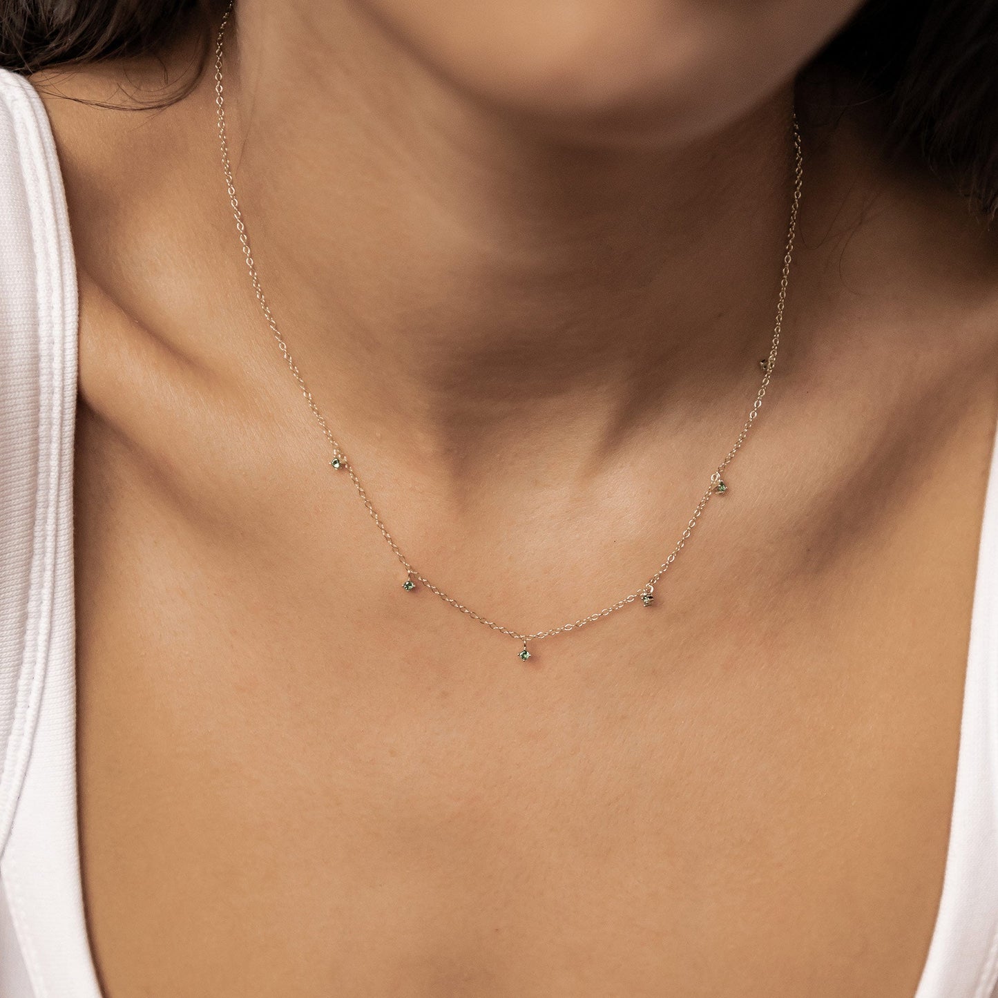 Green Gemstone Charm Necklace Sterling Silver