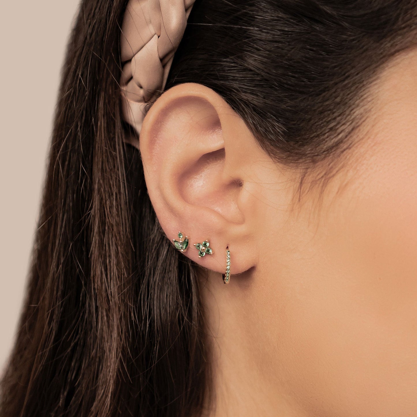 Green Gemstones Earring Set Sterling Silver