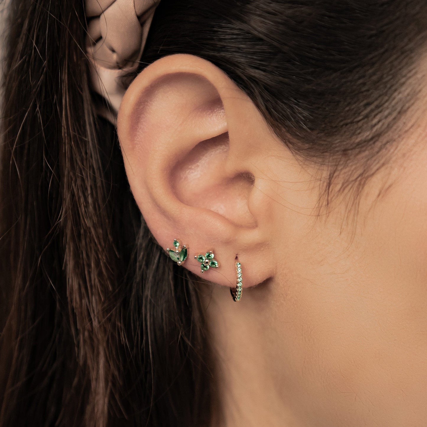 Green Gemstones Earring Set Sterling Silver