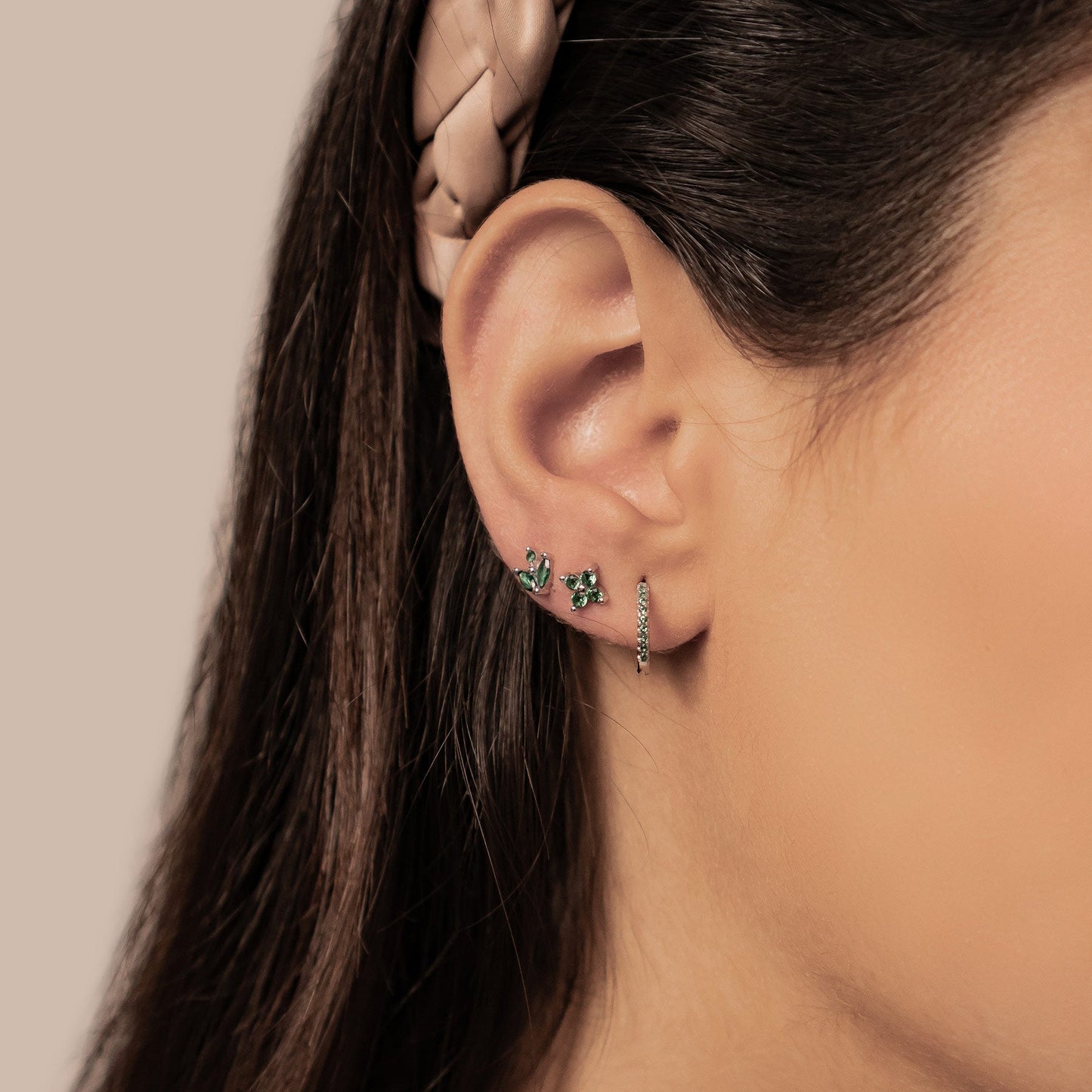 Green Gemstones Earring Set Sterling Silver