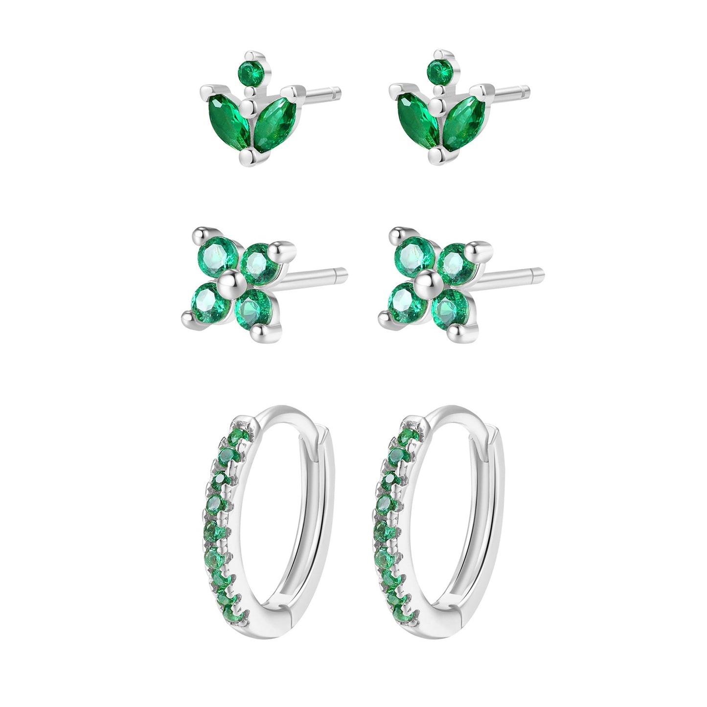 Green Gemstones Earring Set Sterling Silver