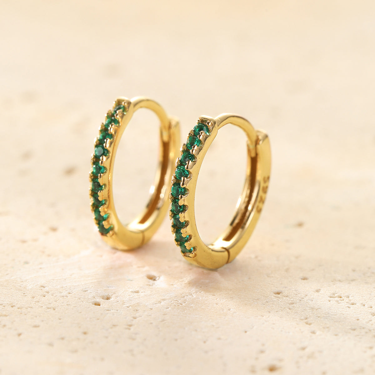 Green Stone Huggie Earrings Sterling Silver