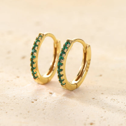 Green Stone Huggie Earrings Sterling Silver