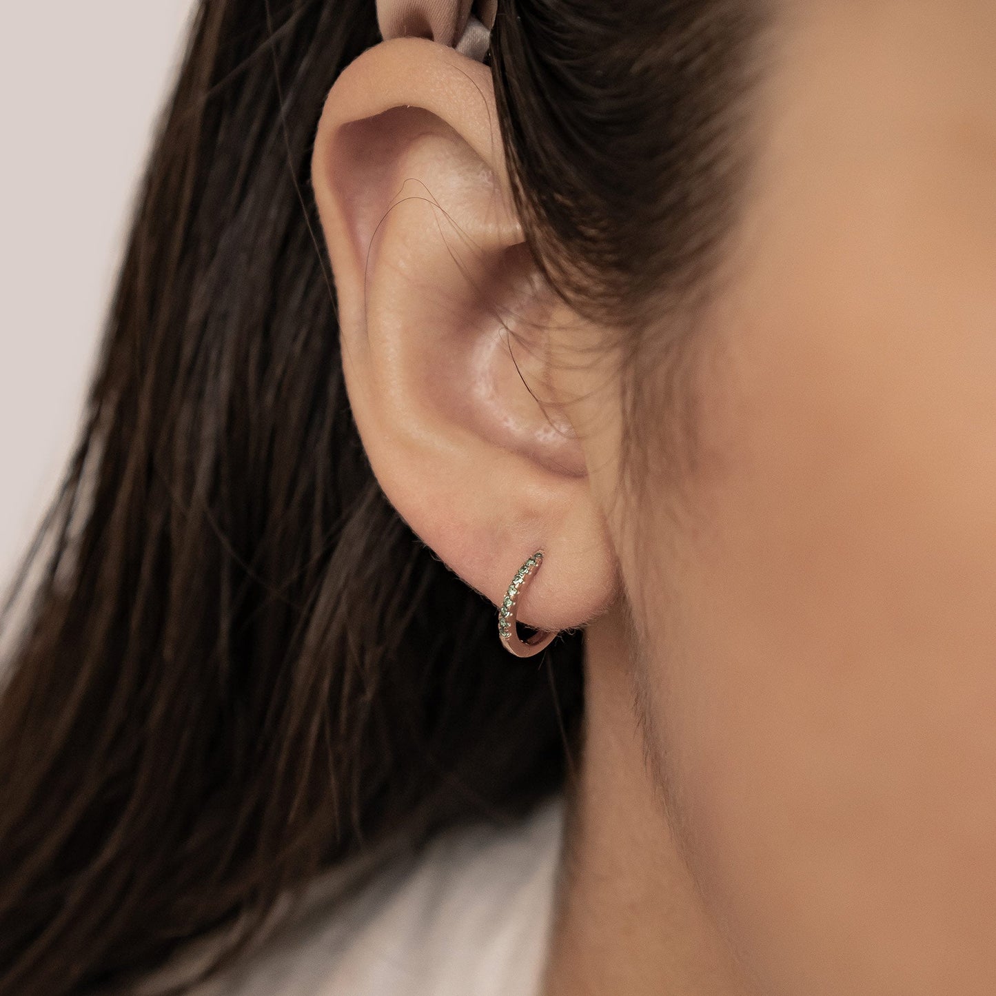 Green Stone Huggie Earrings Sterling Silver