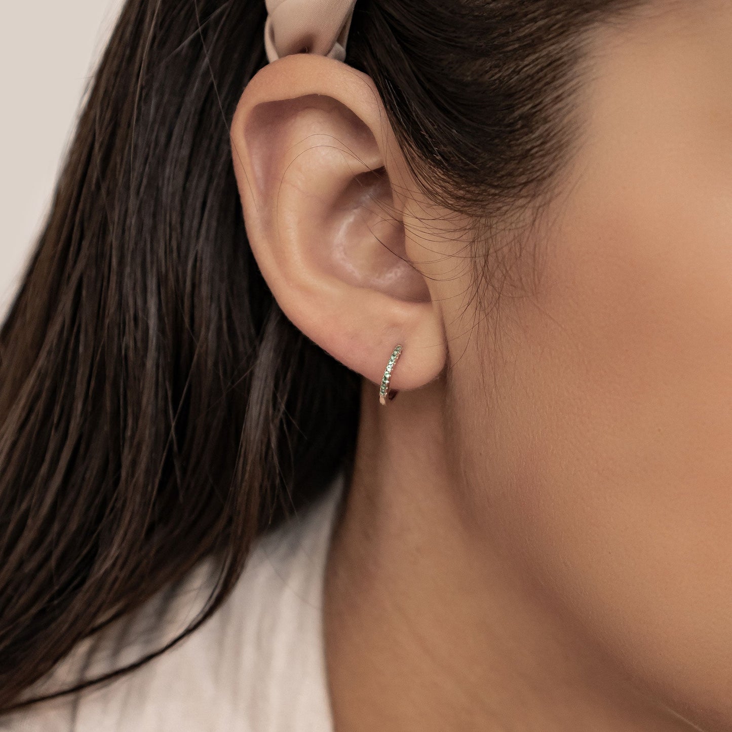 Green Stone Huggie Earrings Sterling Silver