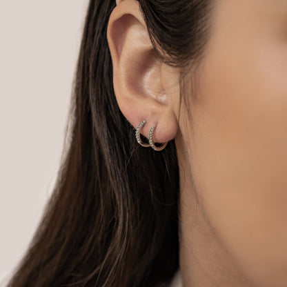 Green Stone Huggie Earrings Sterling Silver