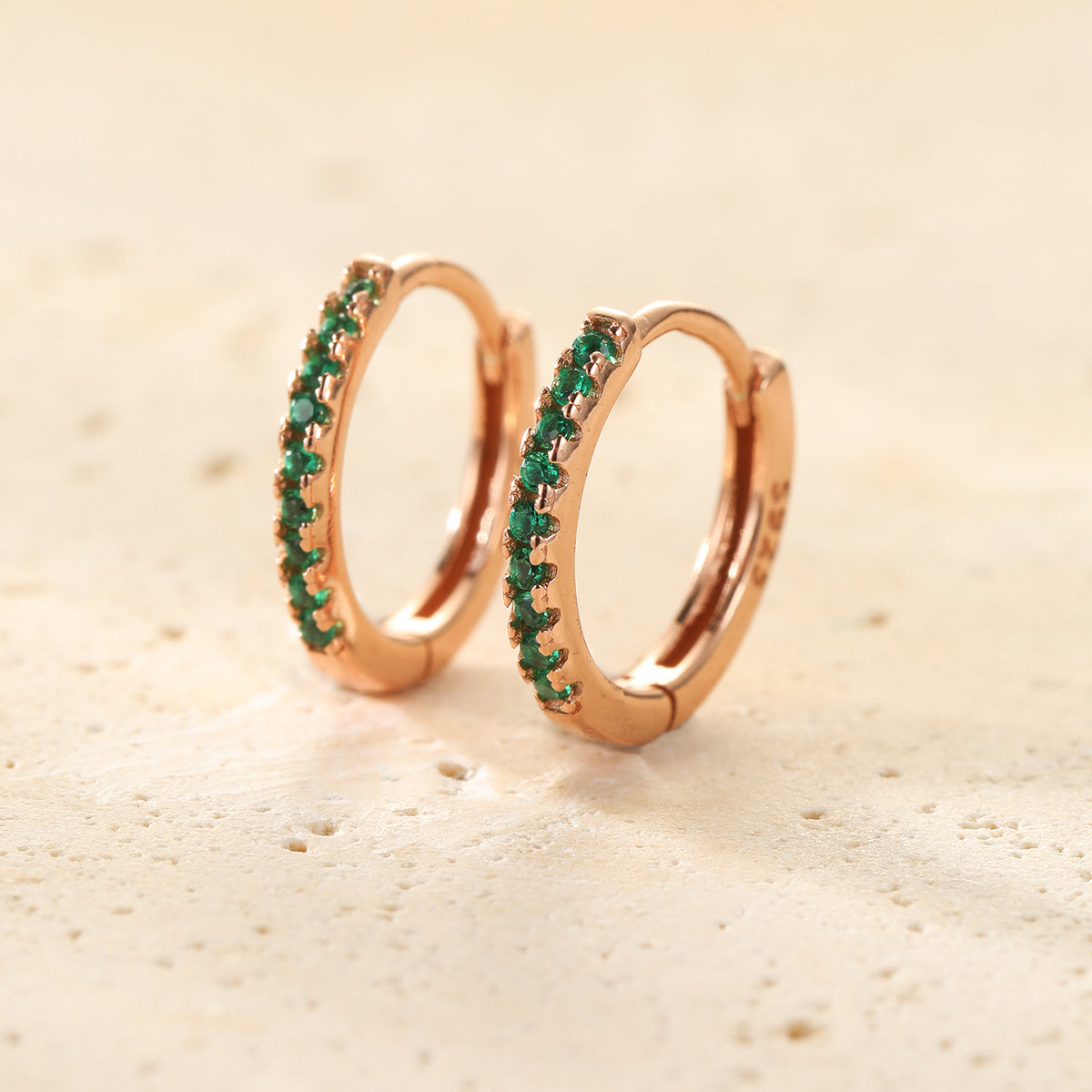 Green Stone Huggie Earrings Sterling Silver