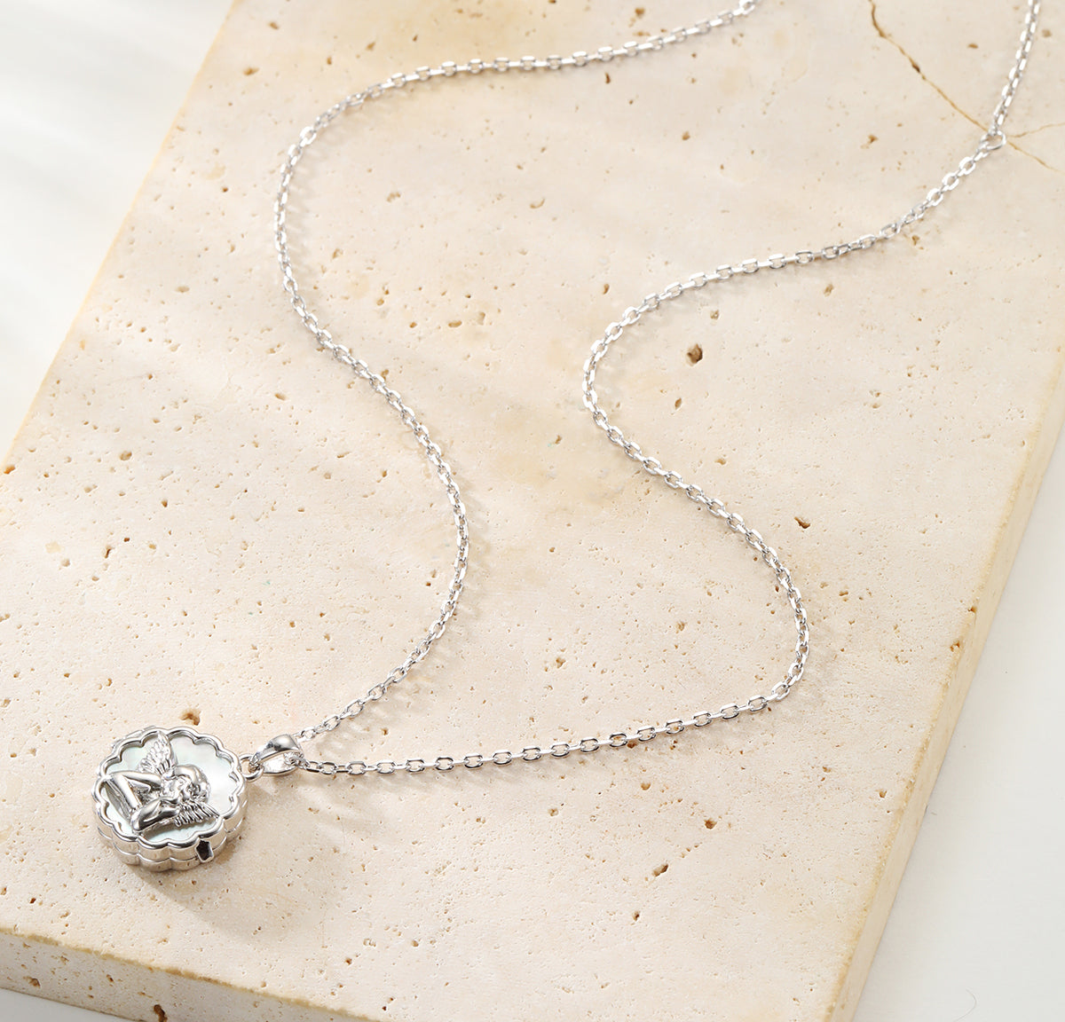 Guardian Angel Locket Necklace Sterling Silver