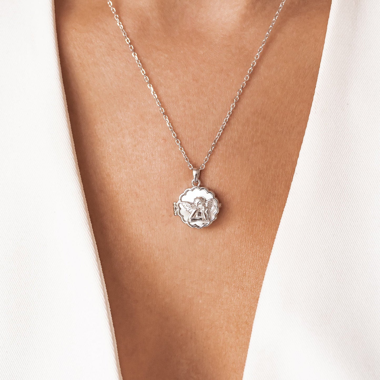 Guardian Angel Locket Necklace Sterling Silver