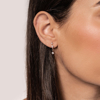 Hanging Bloom Stud Earrings Sterling Silver Gold