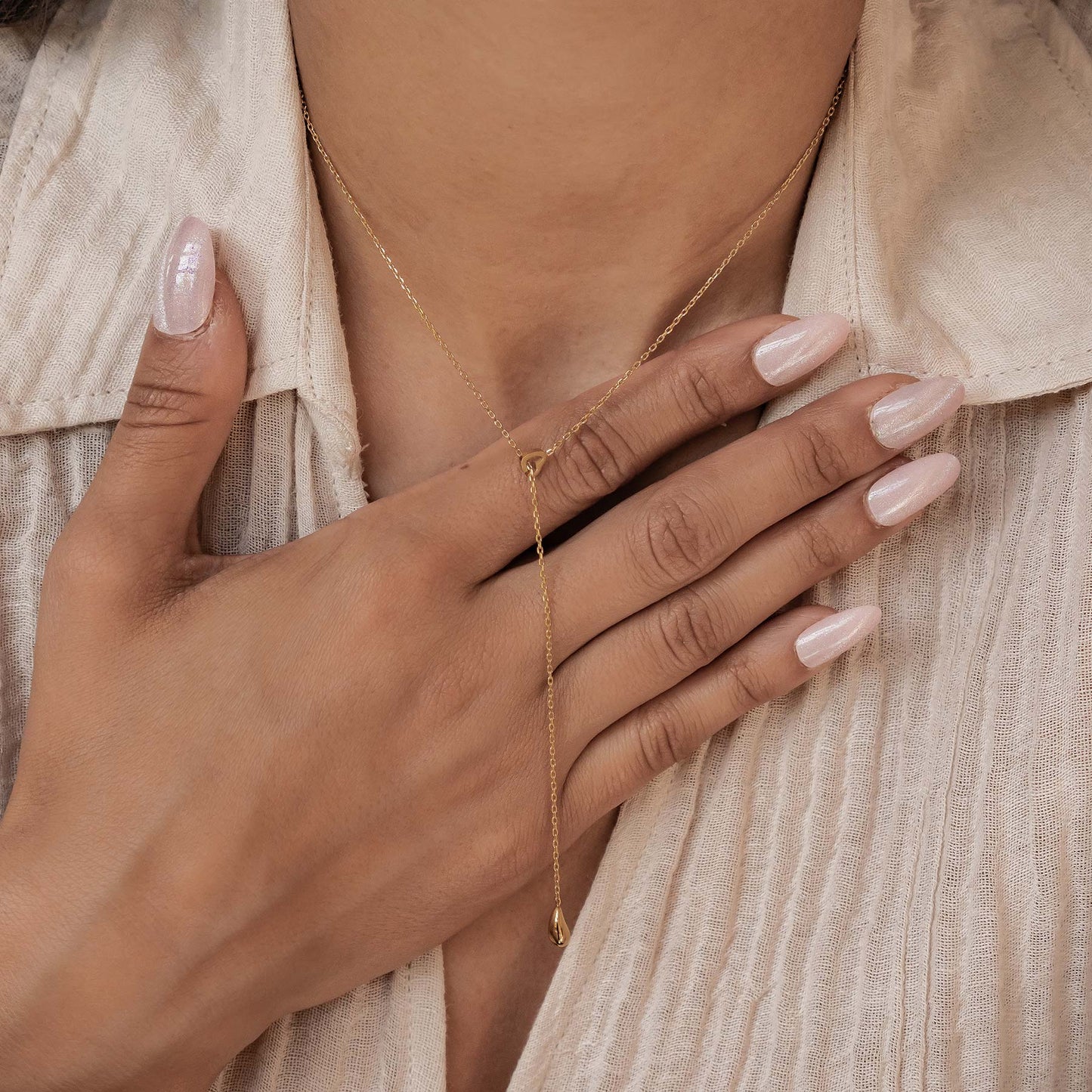 Heart Lariat Necklace with Raindrop Charm Waterproof