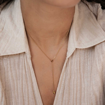 Heart Lariat Necklace with Raindrop Charm Waterproof