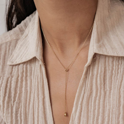 Heart Lariat Necklace with Raindrop Charm Waterproof