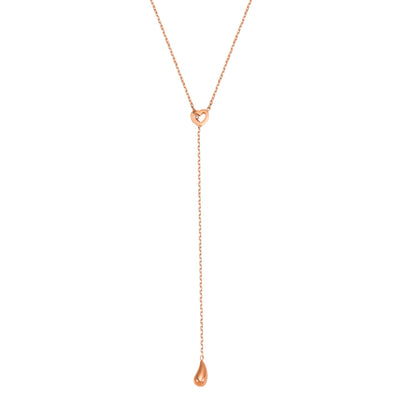 Heart Lariat Necklace with Raindrop Charm Waterproof
