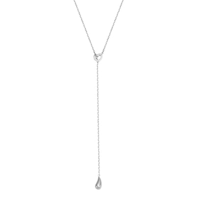 Heart Lariat Necklace with Raindrop Charm Waterproof