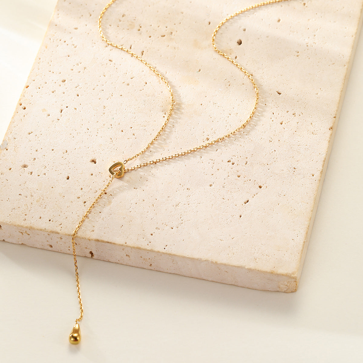 Heart Lariat Necklace with Raindrop Charm Waterproof