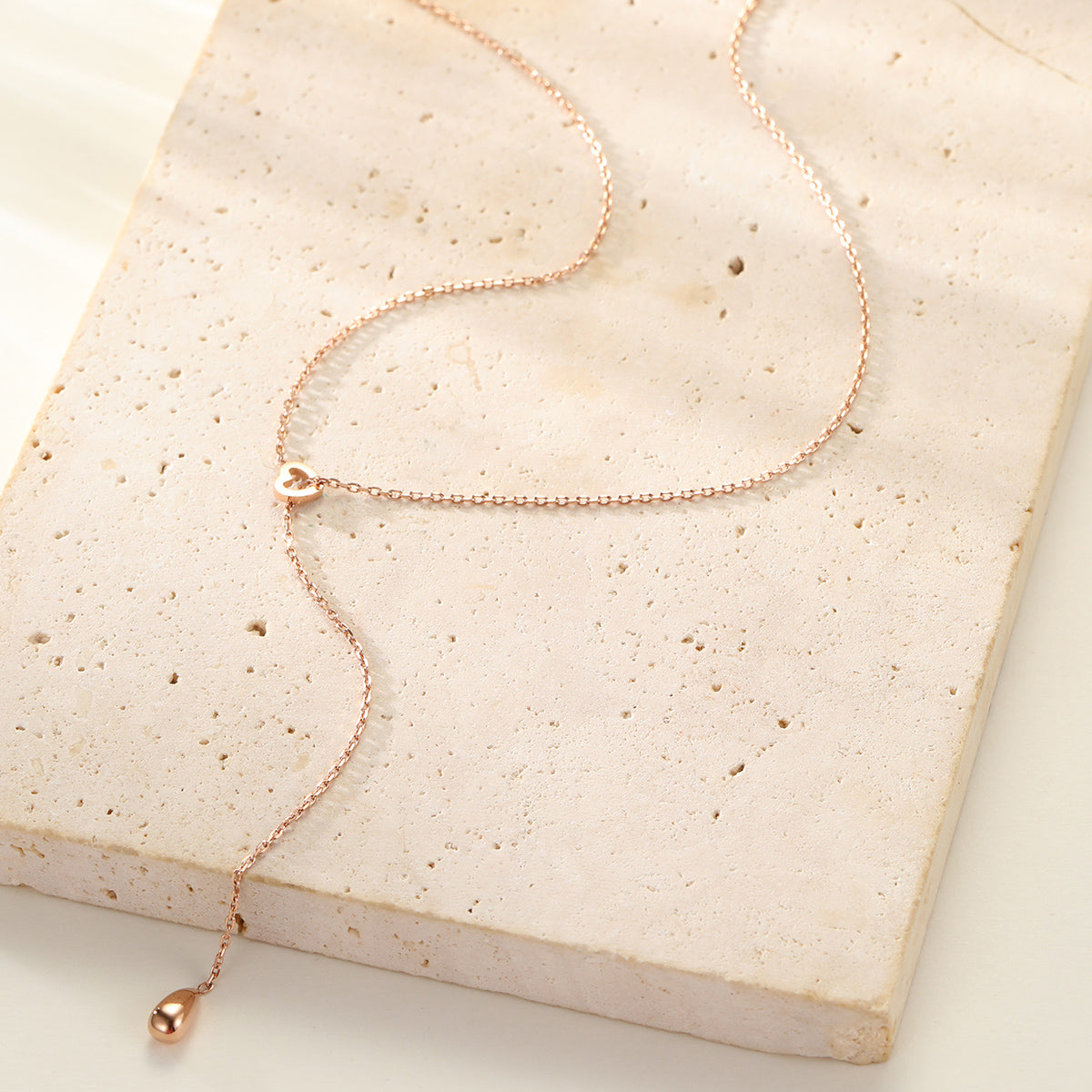 Heart Lariat Necklace with Raindrop Charm Waterproof