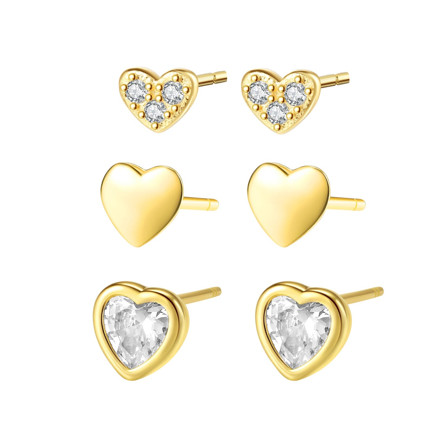 Heart Trio Stud Earring Set Sterling Silver