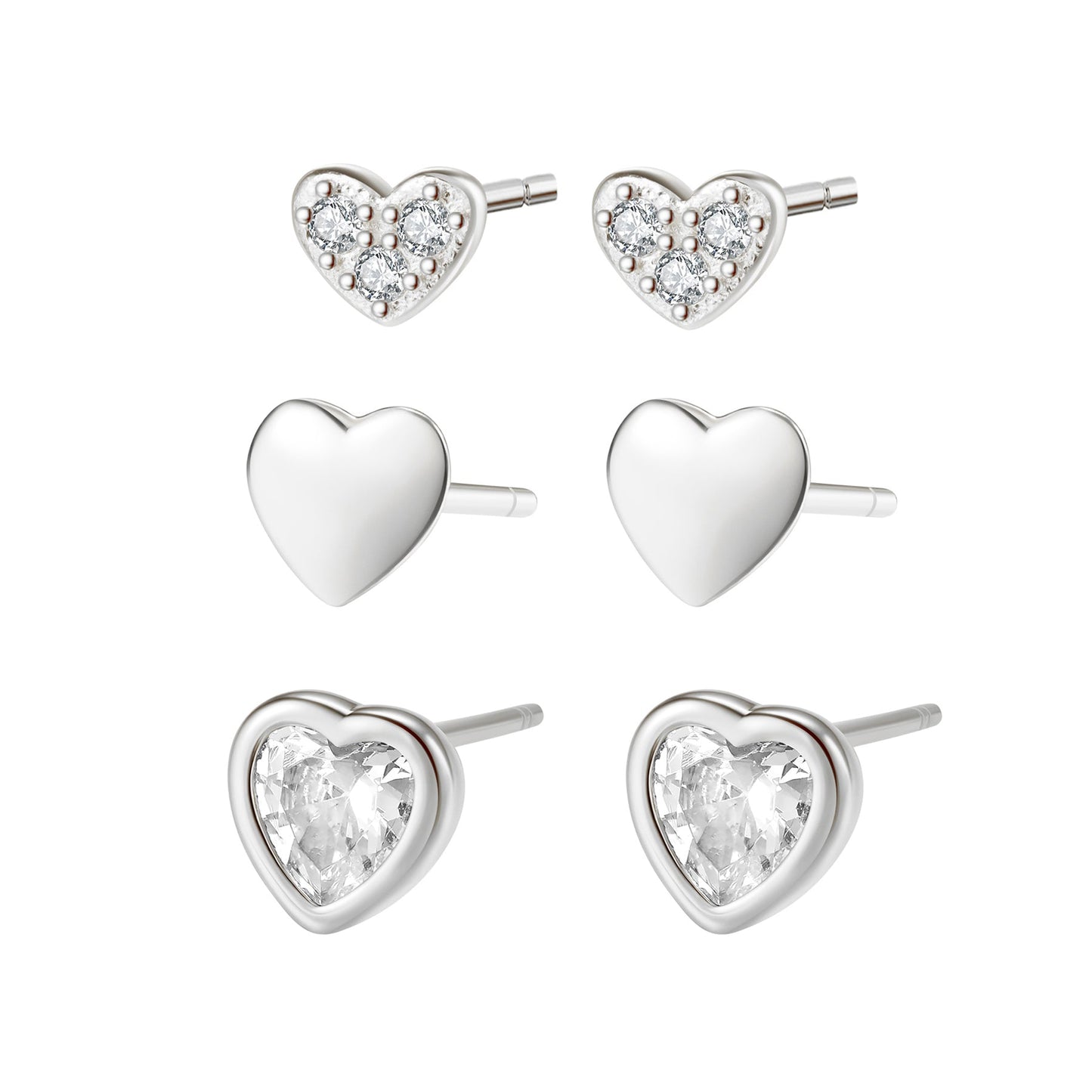 Heart Trio Stud Earring Set Sterling Silver
