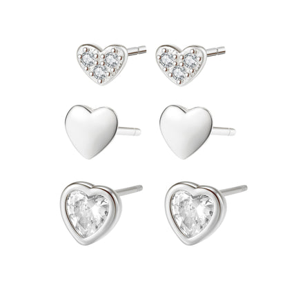 Heart Trio Stud Earring Set Sterling Silver