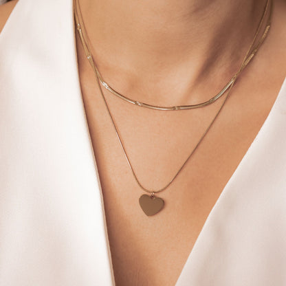 Heart and Textured Snake Chain Necklace Set Waterproof