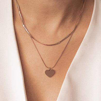 Heart and Textured Snake Chain Necklace Set Waterproof