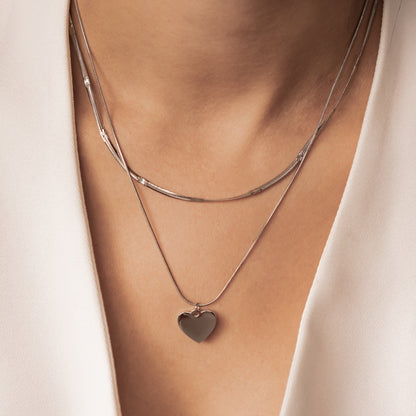 Heart and Textured Snake Chain Necklace Set Waterproof