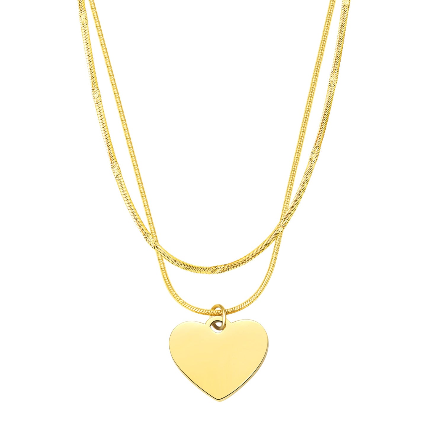 Heart and Textured Snake Chain Necklace Set Waterproof