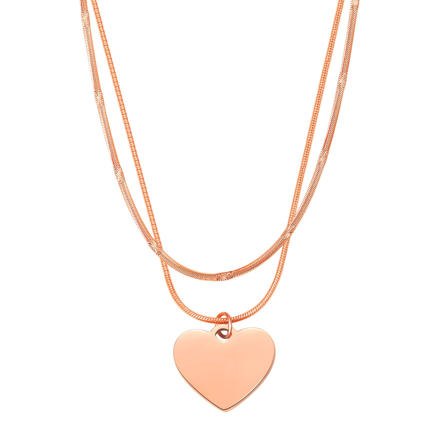 Heart and Textured Snake Chain Necklace Set Waterproof