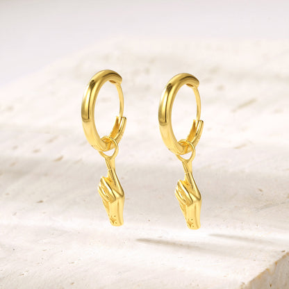 Crossed Fingers Huggie Earrings Sterling Silver