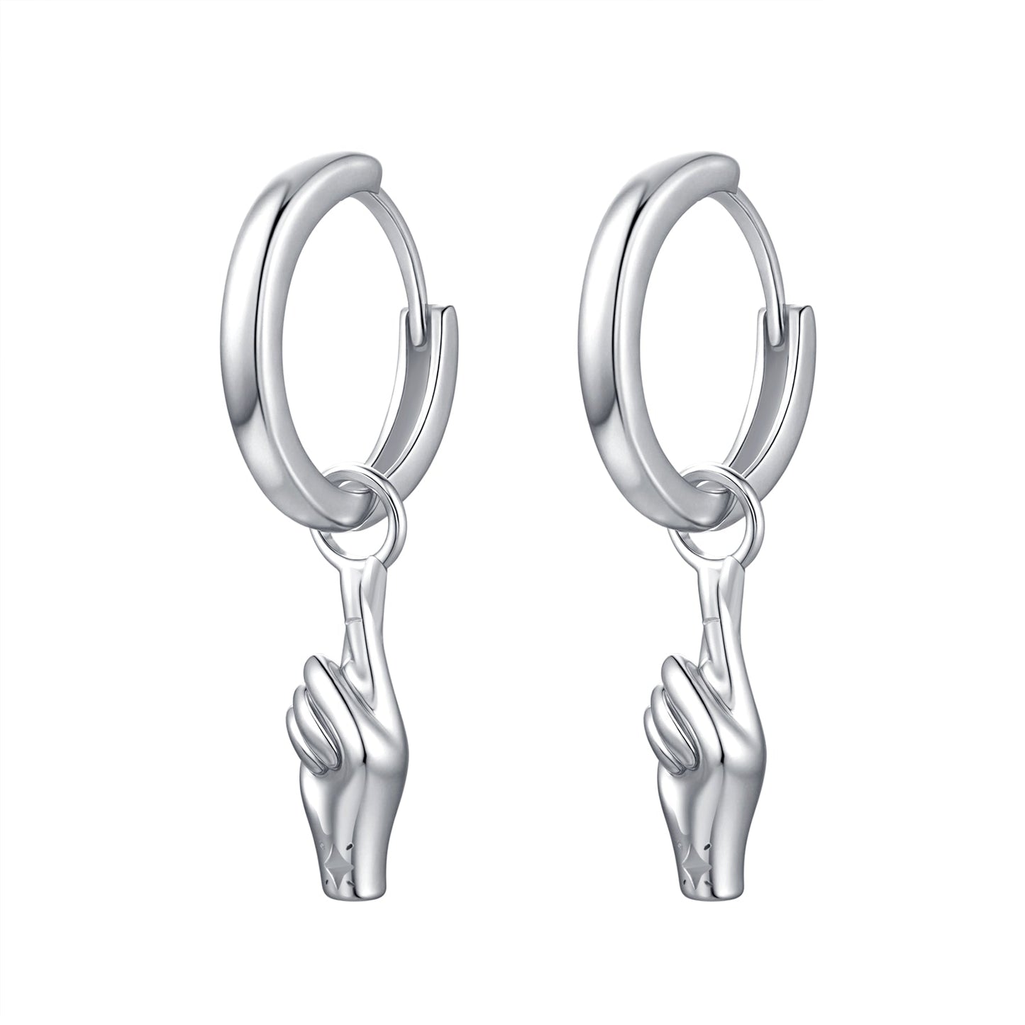 Crossed Fingers Huggie Earrings Sterling Silver