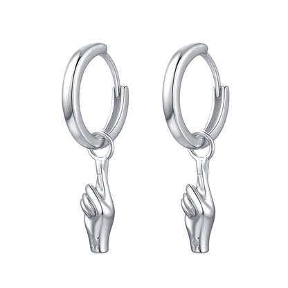 Crossed Fingers Huggie Earrings Sterling Silver