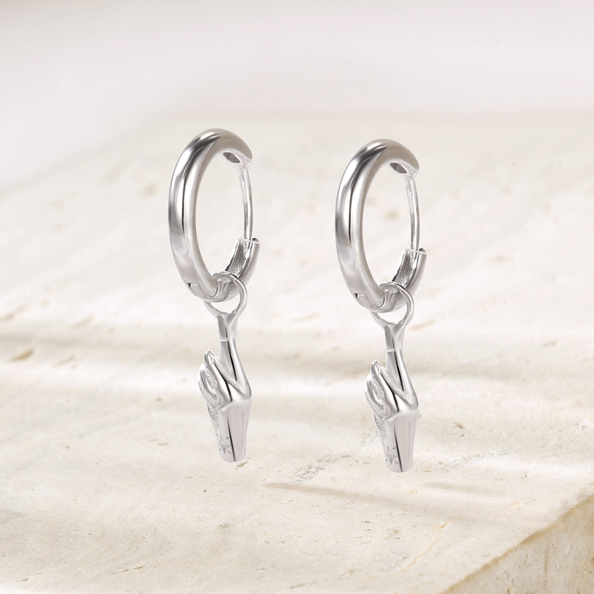 Crossed Fingers Huggie Earrings Sterling Silver