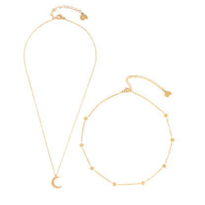 Moon Star Necklace Set Gold