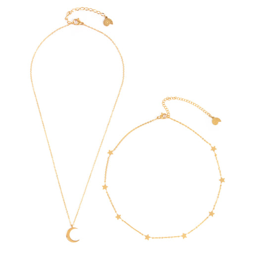 Moon Star Necklace Set Gold