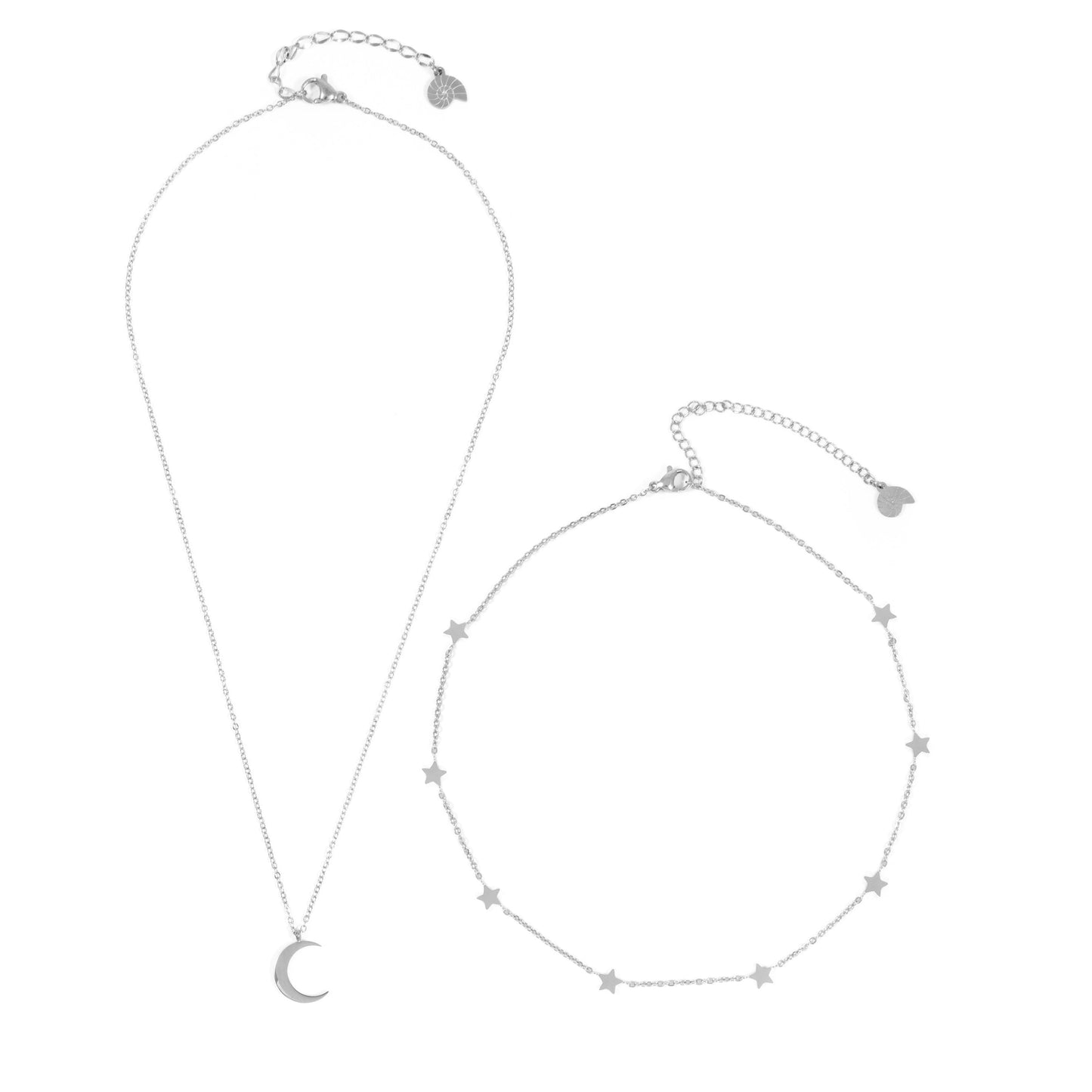 Moon Star Necklace Set Silver