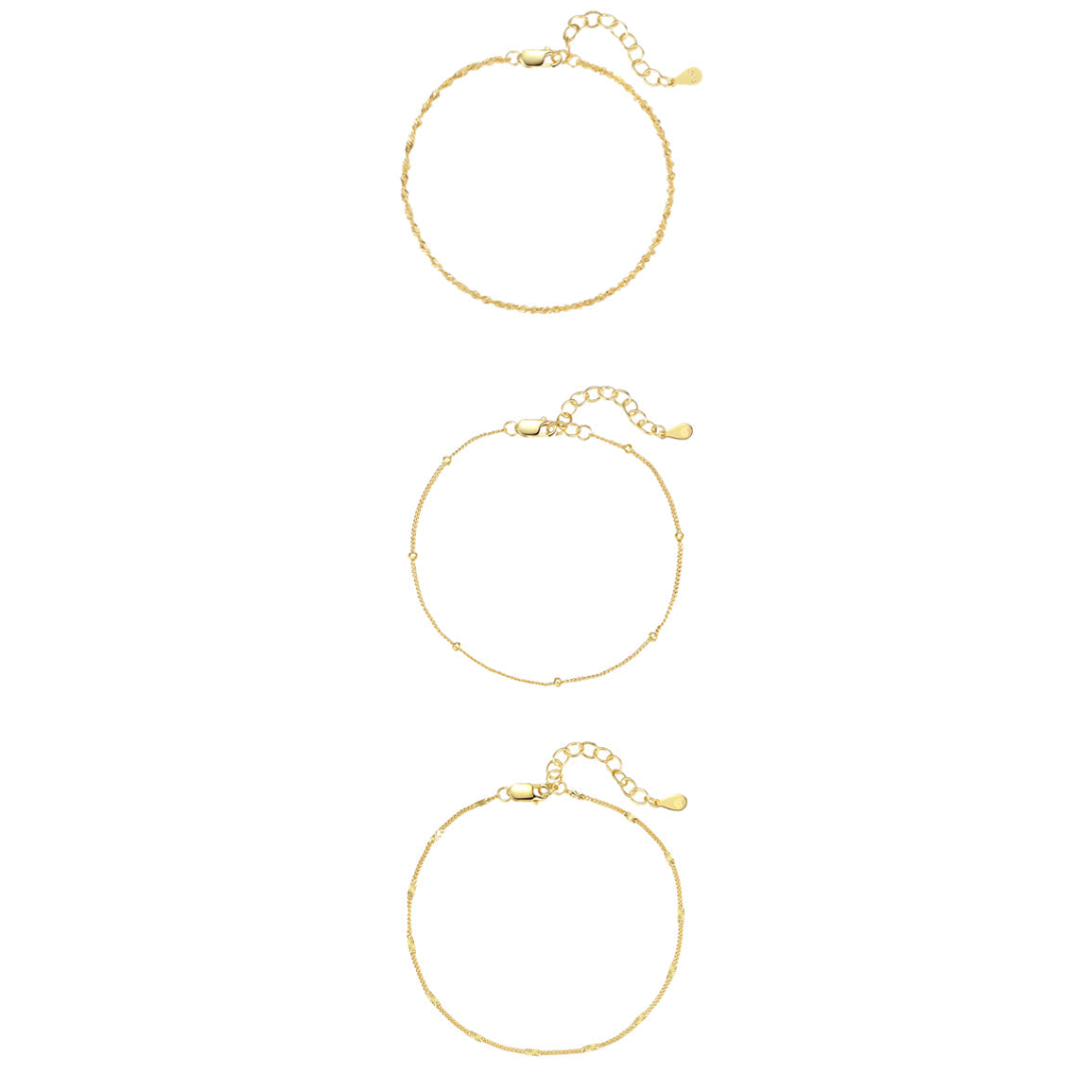Delicate Layering Bracelets Set Sterling Silver Gold