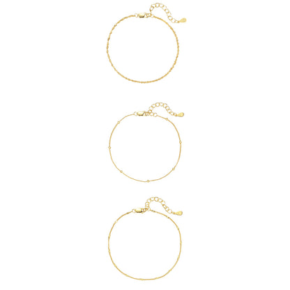Delicate Layering Bracelets Set Sterling Silver Gold