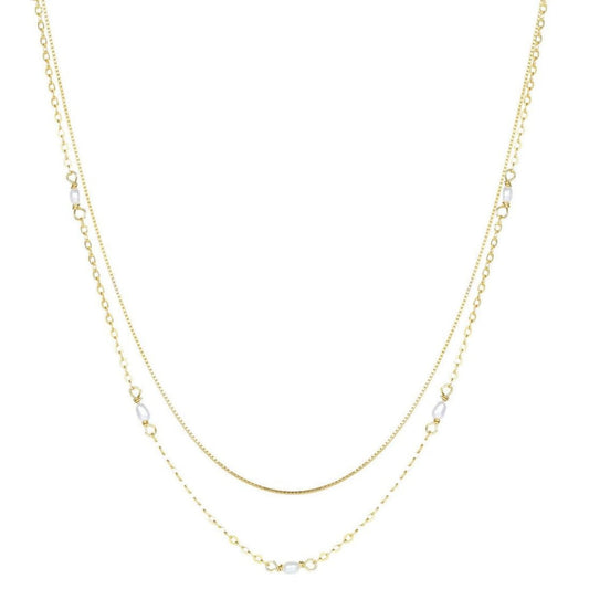 2 Layering Necklaces Set Pearls Sterling Silver Gold