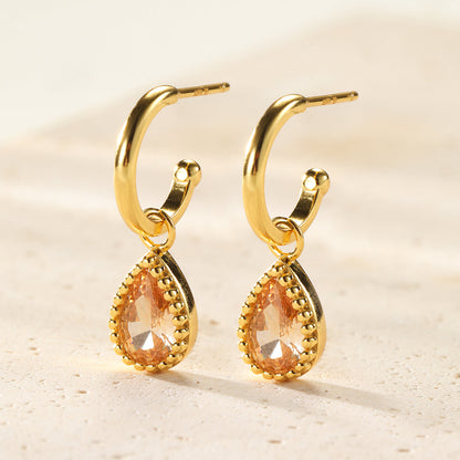 January Garnet Birthstone Hoop Earrings Sterling Silver