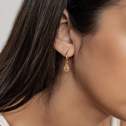 January Garnet Birthstone Hoop Earrings Sterling Silver