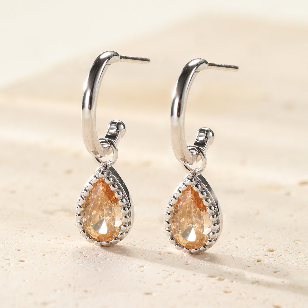 January Garnet Birthstone Hoop Earrings Sterling Silver