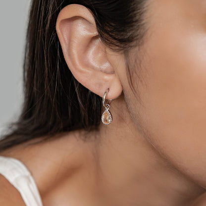 January Garnet Birthstone Hoop Earrings Sterling Silver