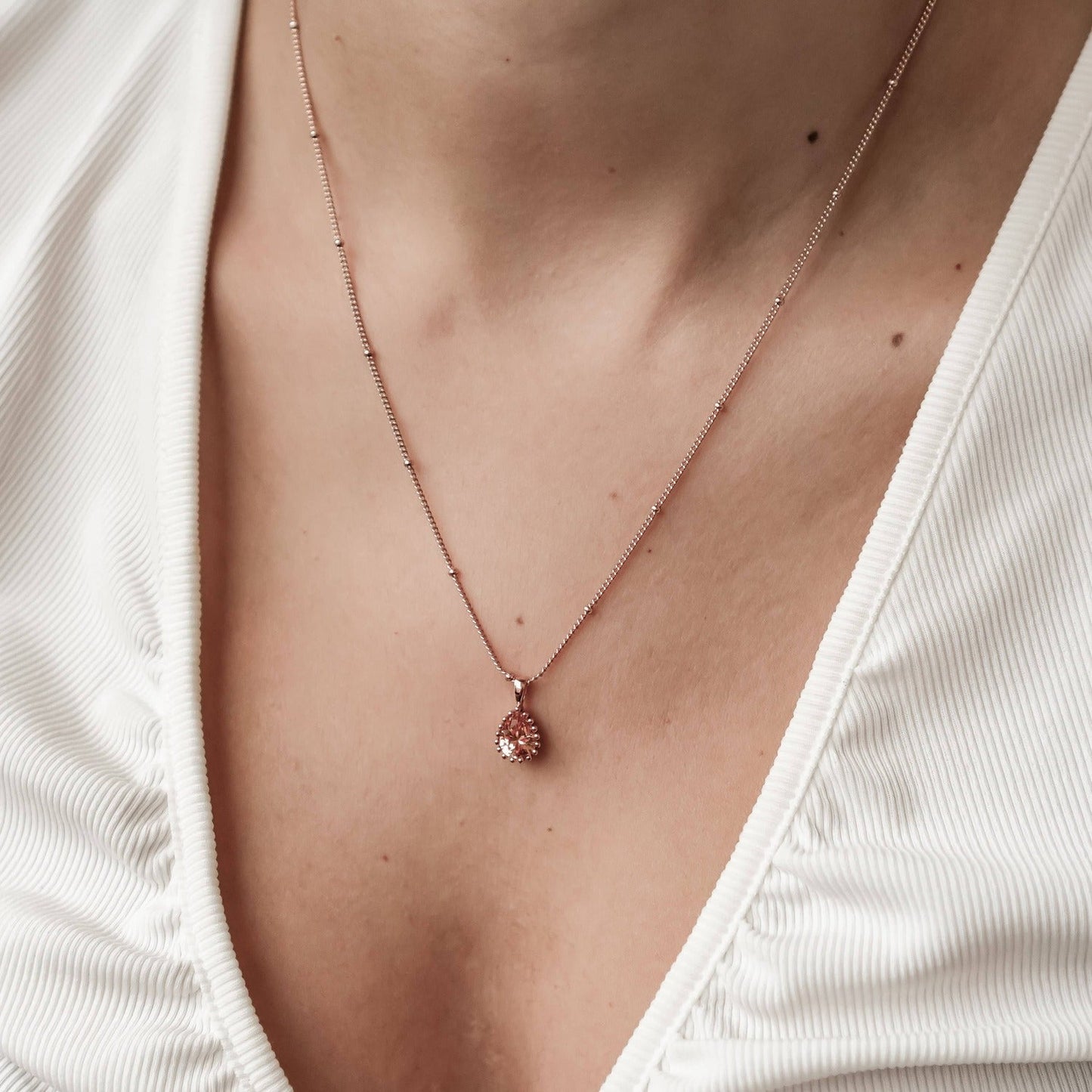 January Garnet Birthstone Necklace Sterling Silver